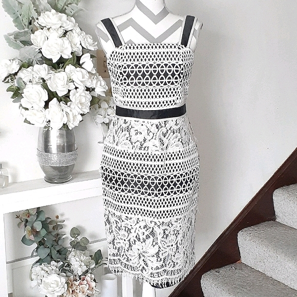 Muse Dresses & Skirts - MUSE black and white overlay lace midi dress